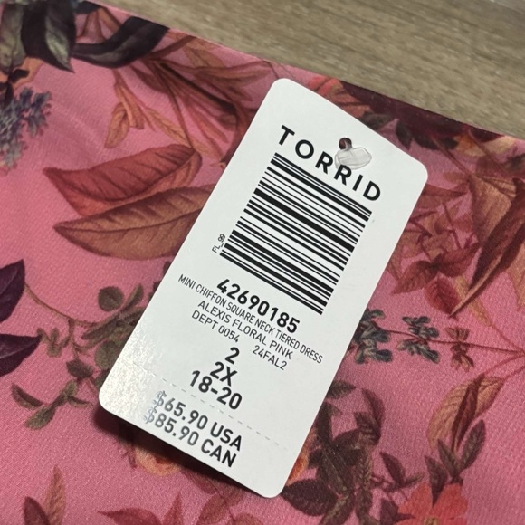 Torrid Dress Women's 2X PINK Mini Clip Floral Square Neck Tiered $85 NEW - Picture 8 of 10